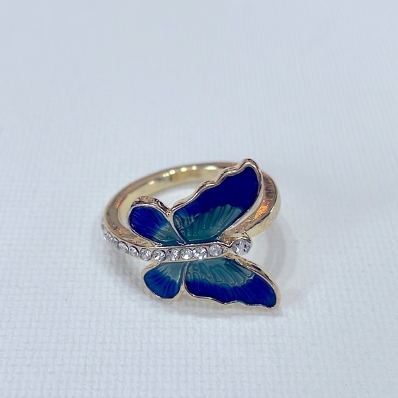 Butterfly Enamel Rhinestone Gold Ring - Picture 8 of 13